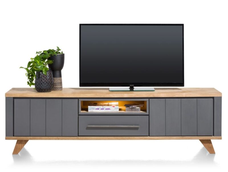 Jardin, Lowboard 210 Cm - 1-Lade + 1-Niche + 2-Kleppen (+ Led) - Antraciet - Afbeelding 1