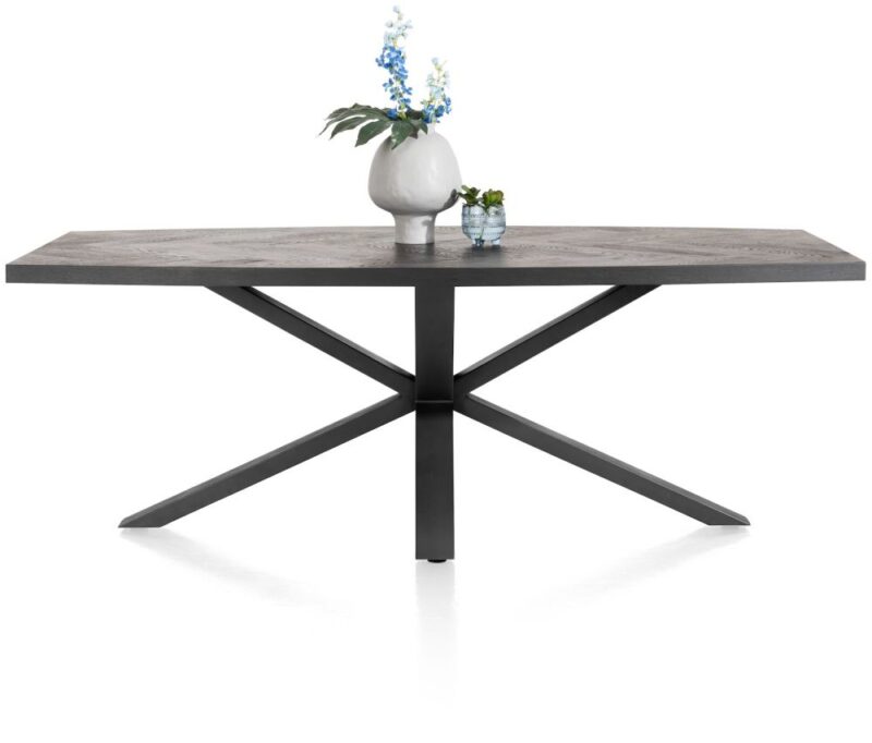 Metaluxe, Eetkamertafel Ovaal 240 X 110 Cm Met Centrale Kruispoot - Fineer Als Fish Bone - Antraciet - Afbeelding 1