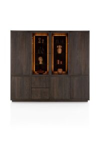 Gijon, buffetkast 240 cm - 2-glasdeuren + 5-deuren + 2-laden (+ LED) met plint