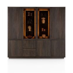 Gijon, buffetkast 240 cm - 2-glasdeuren + 5-deuren + 2-laden (+ LED) met plint