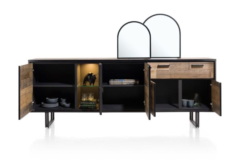 Avalon, Dressoir 230 Cm - 4-Deuren + 1-Lade + 1-Glasdeur (+ Led) - Driftwood - Afbeelding 3