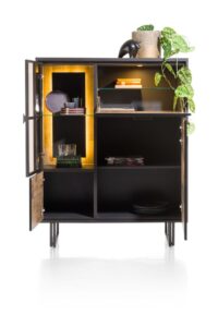 Avalon, buffet haut 120 cm - 2-portes + 1-porte en verre + 1-porte rabattante (+ LED) - Driftwood - Image 3