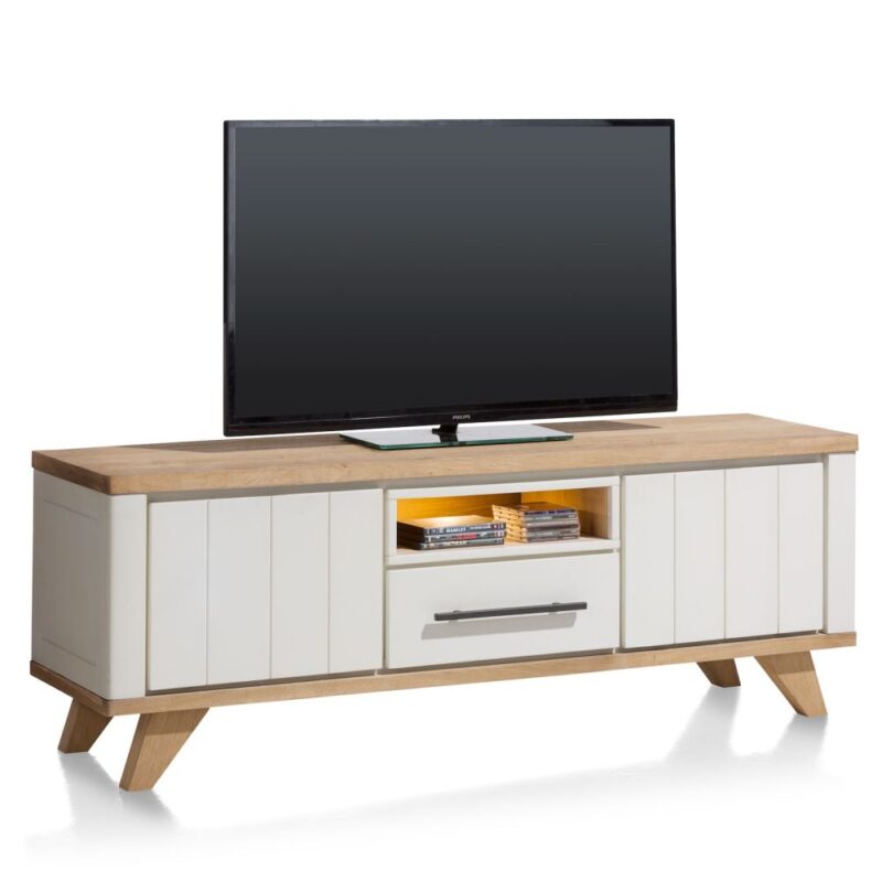 Jardin, Lowboard 170 Cm - 1-Lade + 1-Niche + 2-Kleppen (+ Led) - Wit - Afbeelding 3