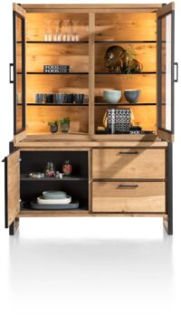 Metalo, buffetkast 140 cm - 2-glasdeuren (+ LED) + 1-deur + 2-laden - Afbeelding 4