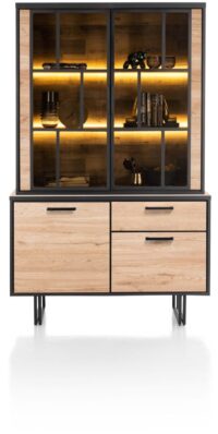 Avalon, buffet 127 cm - 2-deuren + 1-lade + 2-glasdeuren (+ LED) - natural
