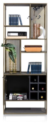 City, boekenkast 70 cm - 1-deur + 6-niches + 6-wijnrekken - Castle antraciet - Afbeelding 4