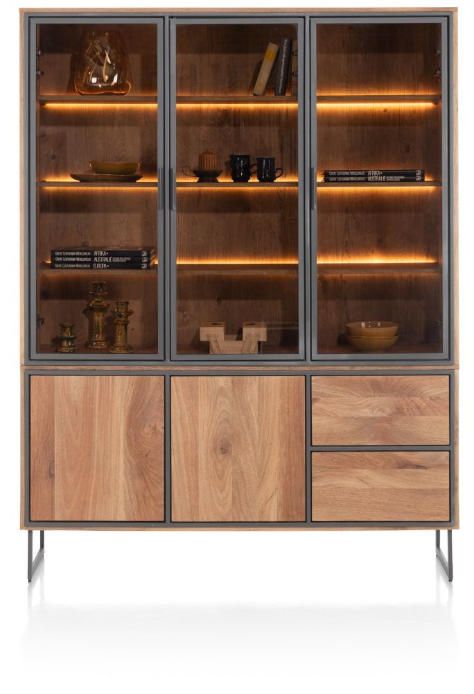 Trapani, buffet 160 cm - 3-glasdeuren + 2-deuren + 2-laden (+ LED)