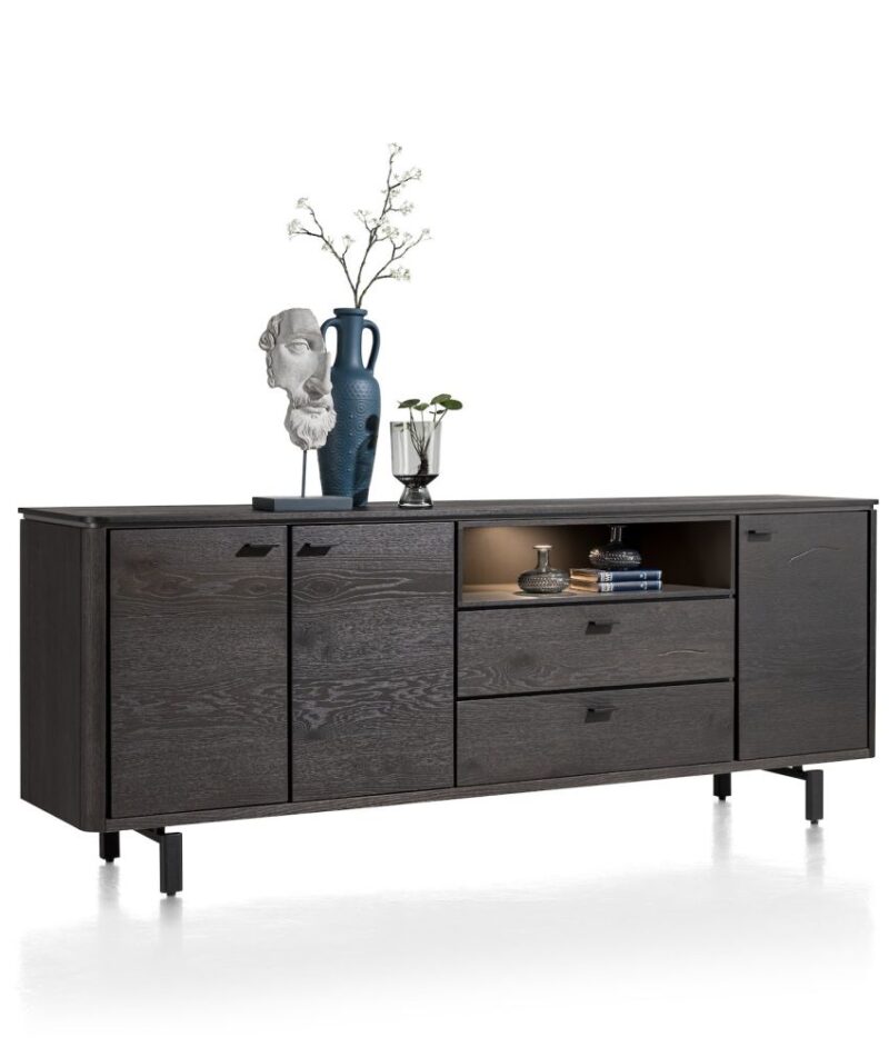 Livada, Dressoir 210 Cm - 3-Deuren + 2-Laden + 1-Niche - Onyx - Afbeelding 3