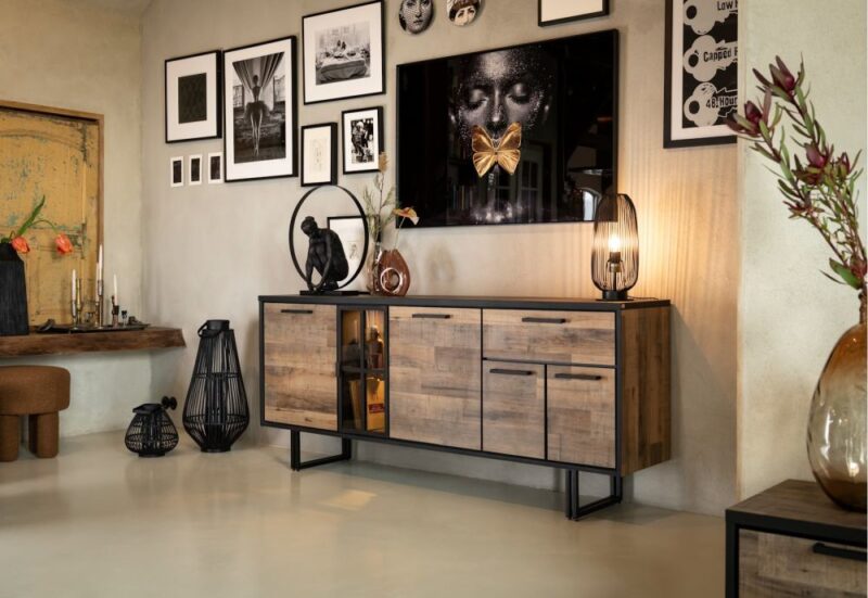 Avalon, Dressoir 200 Cm - 4-Deuren + 1-Lade + 1-Glasdeur (+ Led) - Driftwood - Afbeelding 2