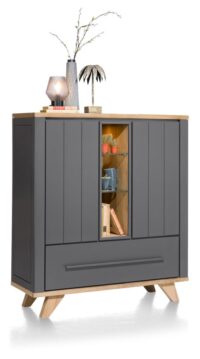 Jardin, highboard 125 cm 2-deuren + 1-lade (+ 2 binnenin) + 3-niches (+ LED) - Antraciet - Afbeelding 3