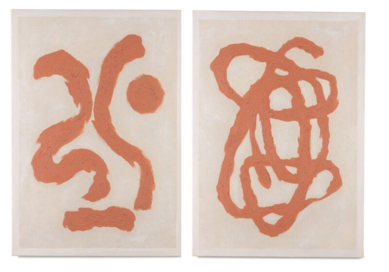 Organic Abstract Set Van 2 Schilderijen 70X100Cm - Oranje - Afbeelding 1