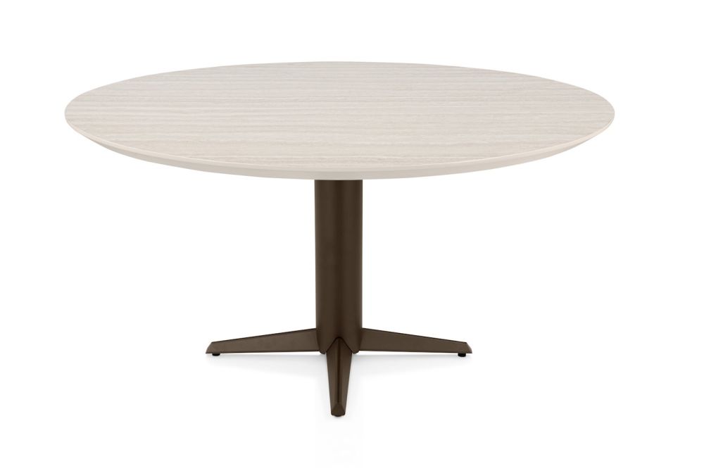 Caletta, eetkamertafel rond 150 cm. - HPL Primo Laminato blad - centrale teenpoot steelbrown - Travertin