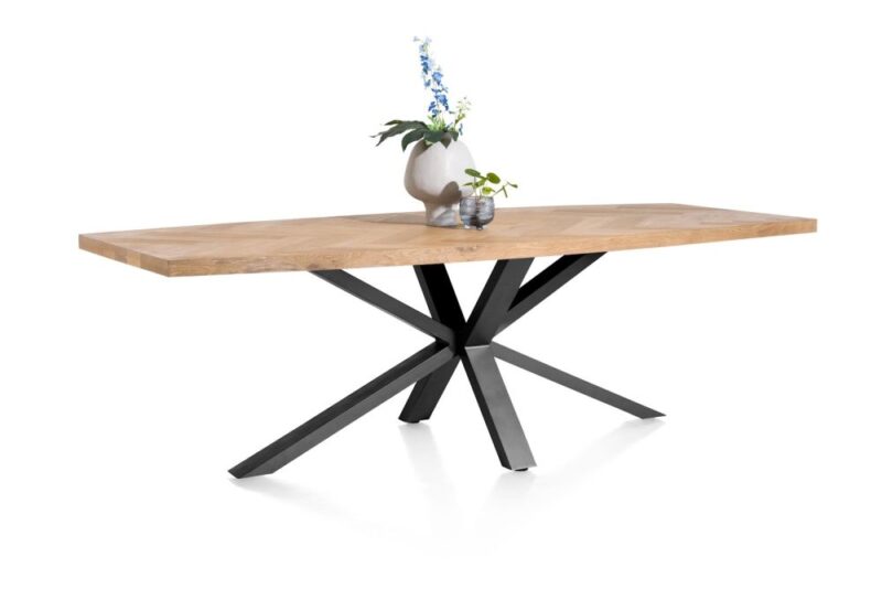 Metaluxe, Eetkamertafel Ovaal 240 X 110 Cm Met Centrale Kruispoot - Fineer Als Fish Bone - Railway Brown - Afbeelding 2