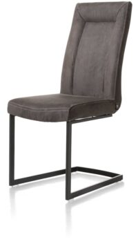 Malene, stoel - zwart metaal - swing recht + greep recht - stof Nubucco camel / donker bruin / lever - Donkerbruin