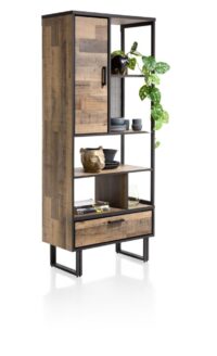 Avalon, boekenkast 80 cm - 1-deur + 1-lade + 5-niches - Driftwood - Afbeelding 2