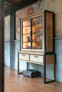 Metalo, buffetkast 140 cm - 2-glasdeuren (+ LED) + 2-laden - Afbeelding 4