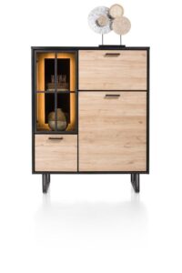 Avalon, highboard 120 cm - 2-deuren + 1-glasdeur + 1-klep (+ LED) - natural