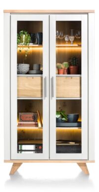 Jardin, vitrine 110 cm - 2-glasdeuren + 2-laden (binnenin) (+ LED) - wit